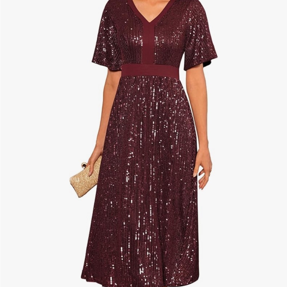 Elegant Burgundy Sequin Dress
